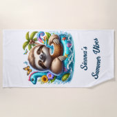 De Plage Jolie Sloth Summer Vacation Beach Serviette (Devant)