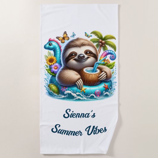 De Plage Jolie Sloth Summer Vacation Beach Serviette (Devant)
