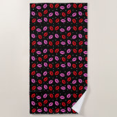 De Plage Lèvres Kiss Rose Red Hearts Beach Serviette - BLK (Devant)
