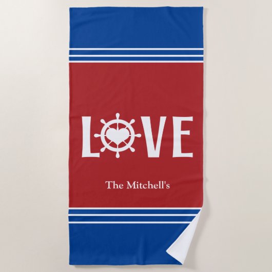 De Plage LOVE Ship Wheel Heart Beach Serviette (Devant)