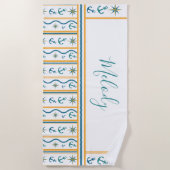 De Plage Nom personnalisé Chic Ancre Design Serviette (Devant)