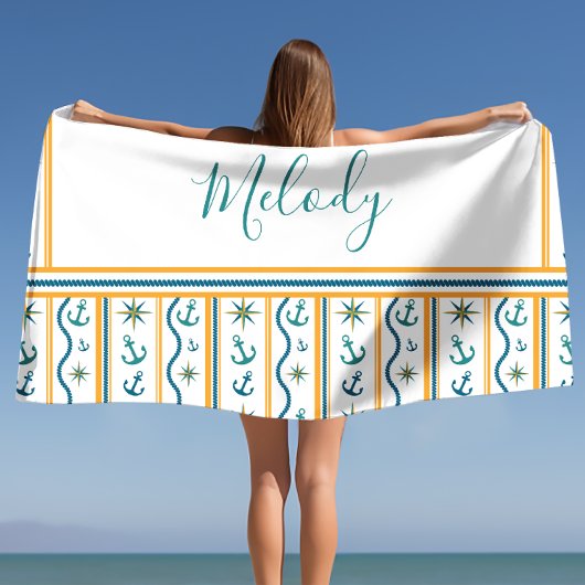 De Plage Nom personnalisé Chic Ancre Design Serviette