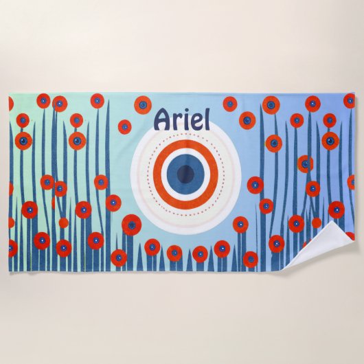 De Plage Papillons rouges Evil Eye Rouge Moderne Serviette  (Devant)