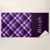 De Plage Plum moderne violet Plaid Monogram Beach Serviette (Devant)