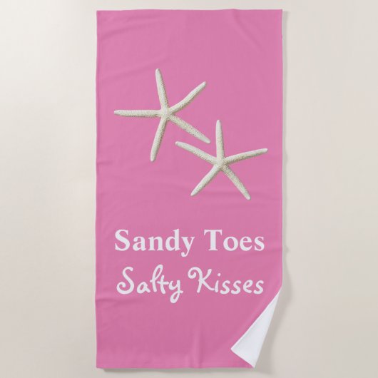 De Plage Sandy Toes Salty Kisses Pink Beach Serviette (Devant)