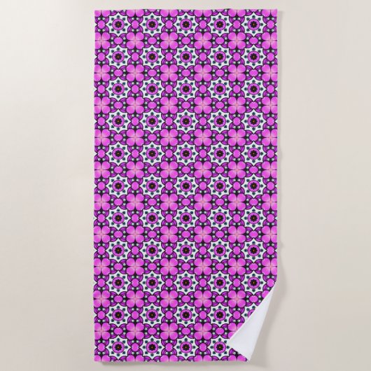 De Plage Serviette à motif rose et violet gras (Devant)