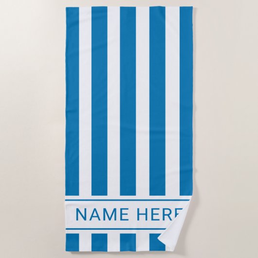 De Plage Serviette blanche bleu océan avec votre nom (Devant)
