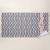 De Plage Serviette Chevron Beach noir blanc et blanc (Devant)