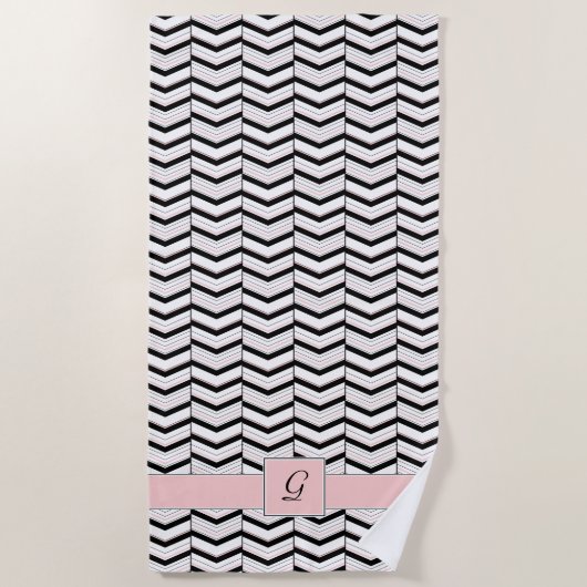 De Plage Serviette Chevron Beach noir blanc et blanc (Devant)