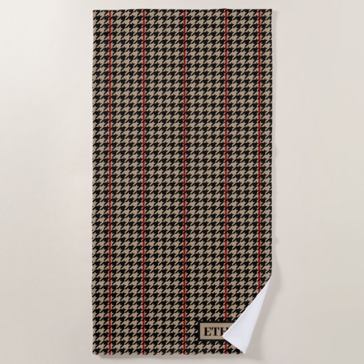De Plage Serviette classique Houndstooth Black, Tan & Red B (Devant)