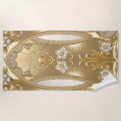 De Plage Serviette Floral Ornée Or (Devant)
