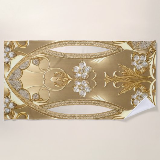 De Plage Serviette Floral Ornée Or (Devant)