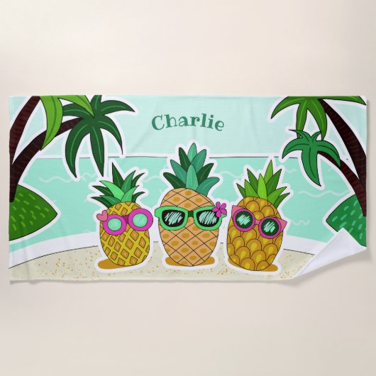 De Plage Serviette nommée faite sur commande d'ananas frais (Devant)