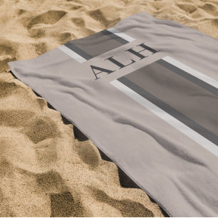 De Plage Serviette personnalisée à rayures neutres et initi