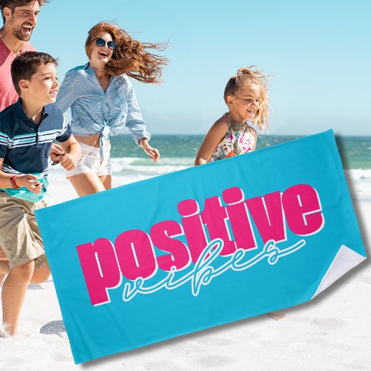 De Plage Serviette Positive Vibes Rose Chaud & Turquoise