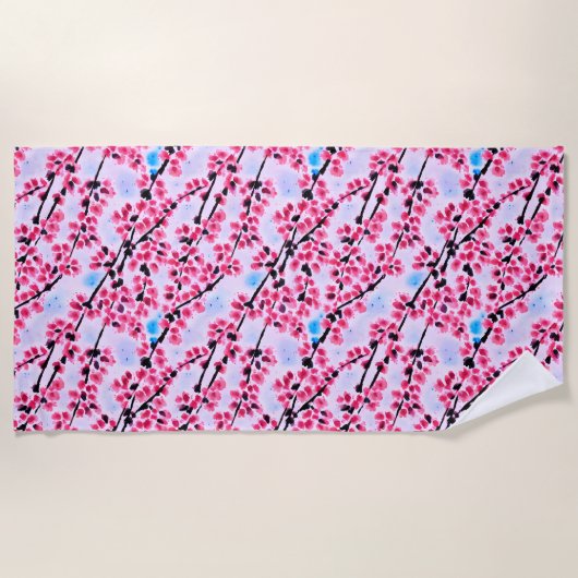 De Plage Serviette rose Fuji et Sakura (Devant)