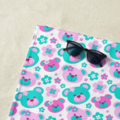 De Plage Teddy ours fleurs rose aqua serviette (En situation)