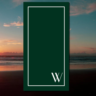 De Plage Votre monogramme en vert foncé et blanc serviette 