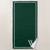 De Plage Votre monogramme en vert foncé et blanc serviette (Devant)