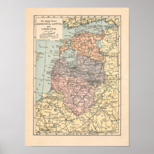De plattegrond 1923 van de Baltische staten Poster