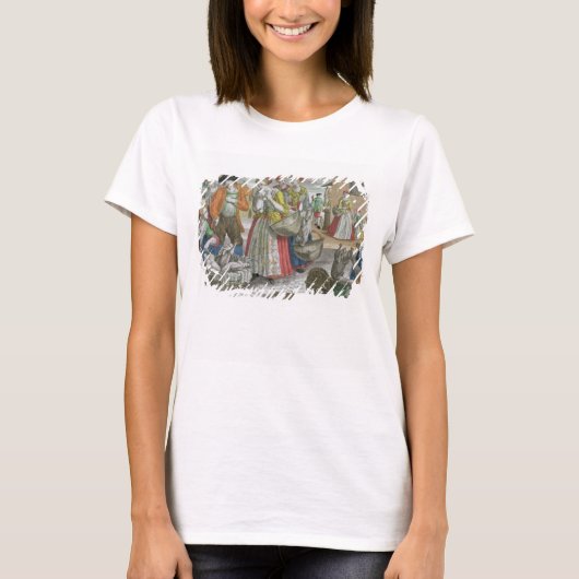 De pluimveemarkt (gekleurde gravering) t-shirt (Voorkant)