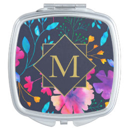 De Poche Monogramme Floral Aquarelle Motif Compact Miroir