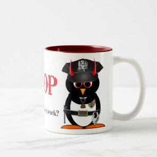 De politie van de boze pinguïn STOP! Tweekleurige Koffiemok