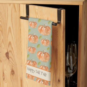 De pompoen patch "Happy Herfst Ya'll" Theedoek