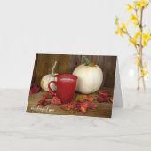 De pompoenen van de herfst en het hete chocolade kaart (Gele Bloem)