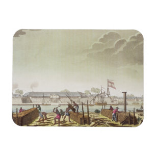 De poort in Batavia met Native Loggers, bord 50 Magneet