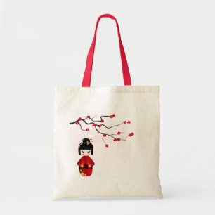 De pop van Kokeshi onder sakuratak Tote Bag