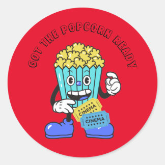 de popcorn er klaar voor ronde sticker