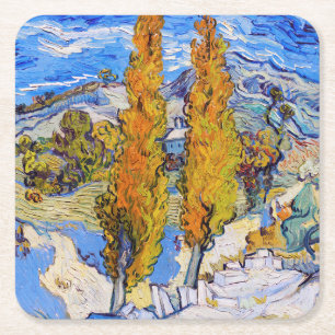 De poplars op Saint-Rémy, Van Gogh Vierkante Kartonnen Onderzetter