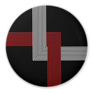 De Porte En Céramique Bouton géométrique rouge, blanc et noir