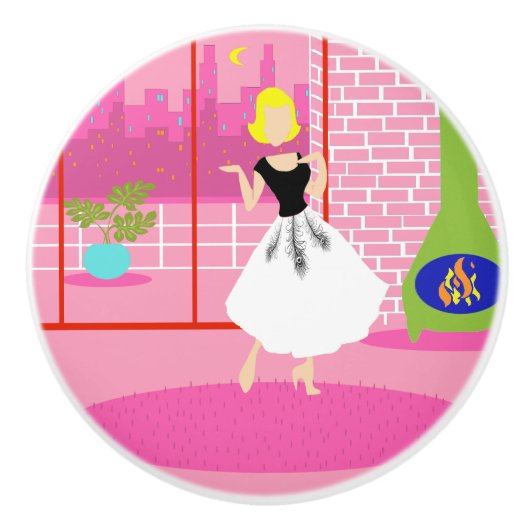 De Porte En Céramique Rétro dans le bouton rose (Devant)