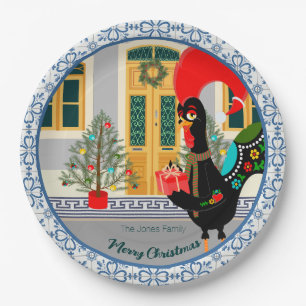 De Portugese Haan met een kerstcadeau Papieren Bordje