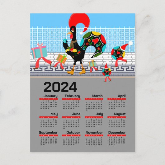 De Portugese Rooster Kerstmis 2024 Kalender Briefkaart (Voorkant)