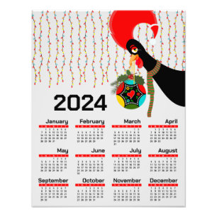 De Portugese Rooster Kerstmis 2024 Kalender Foto Afdruk