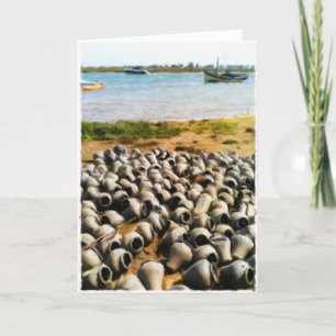 De potten van de krab bij de lege kaart van Luzia