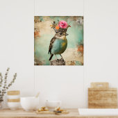 De prachtige vogel in een kroon collage poster (Keuken)