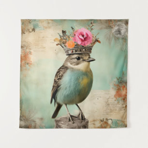 De prachtige vogel in een kroon collage wandkleed