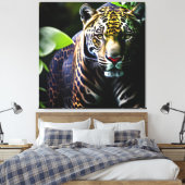 De Predator van het Oerwoud Jaguar - Fierce Canvas Afdruk (Insitu (Slaapkamer))