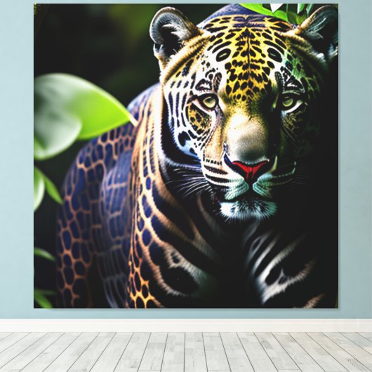De Predator van het Oerwoud Jaguar - Fierce Canvas Afdruk (Insitu (Houten vloer))