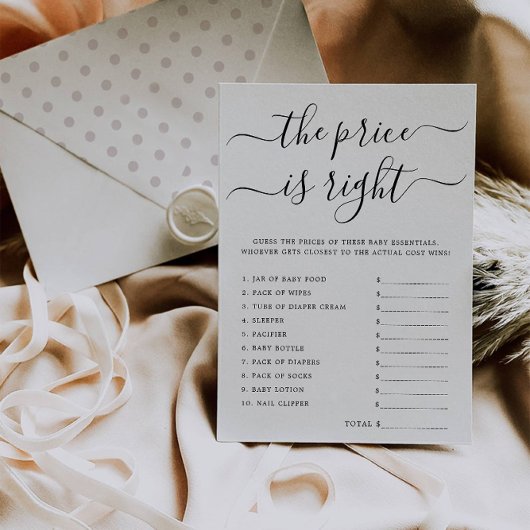 De prijs is het juiste Baby shower spel, Kaart