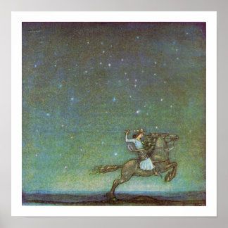 De Prins Rides in Moonlight door John Bauer Poster
