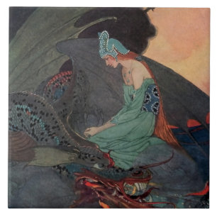 “De prinses en de draak” door Elenore Abbott Tegeltje