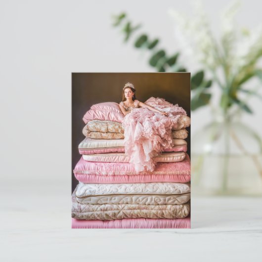 De prinses en de erwt op haar bed briefkaart (Staand voorkant)