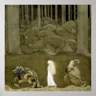 “De Prinses en de Trollen” Aquarel van John B Poster