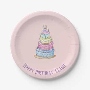 De prinses van Little Girl Birthday Cake Papieren Bordje