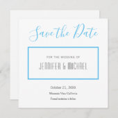 De professionele minimalistisch platte hemel blauw save the date (Voorkant / Achterkant)